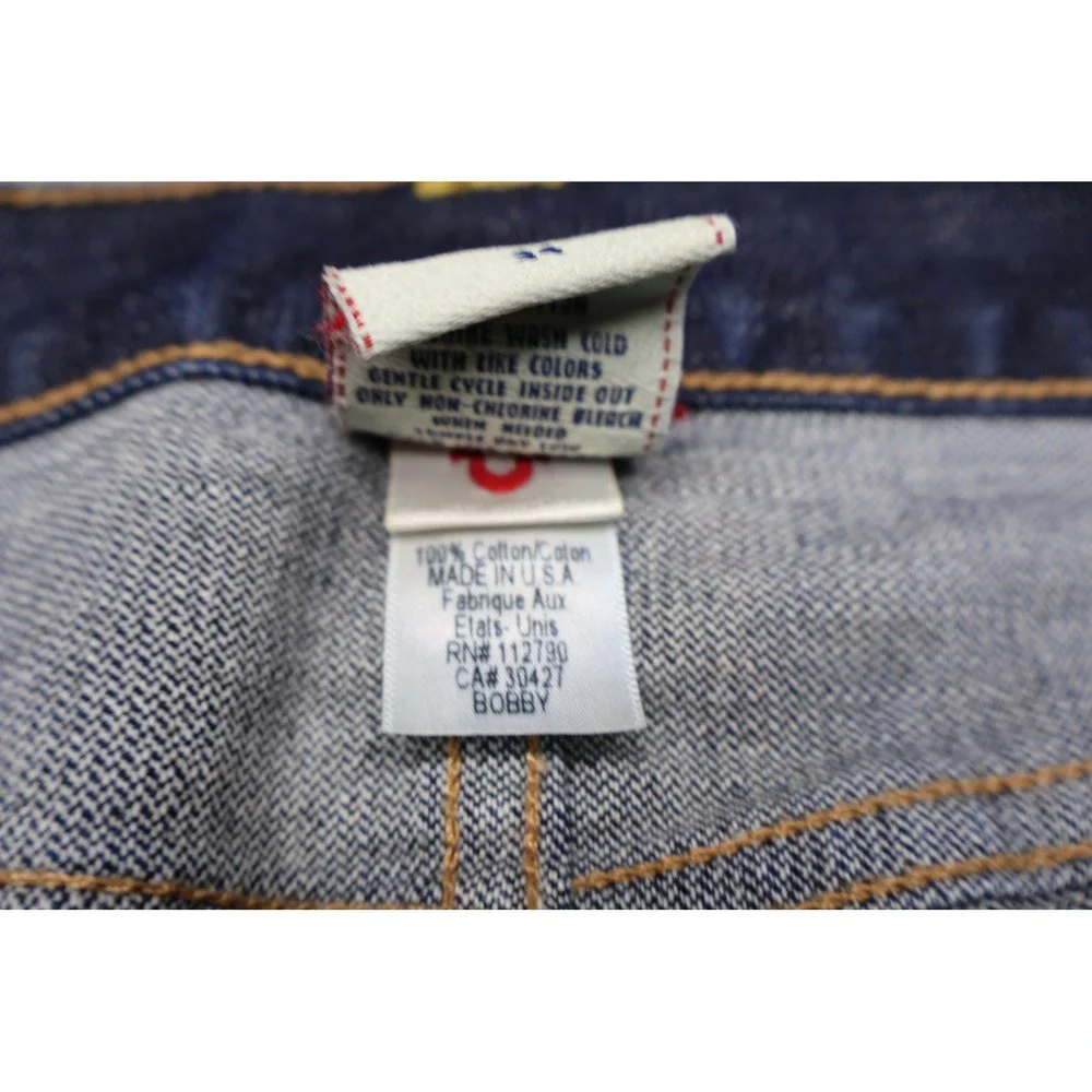 True Religion Bobby Baggy Jeans Men‎ 34x32 Dark Denim Straight Whisker Fade USA